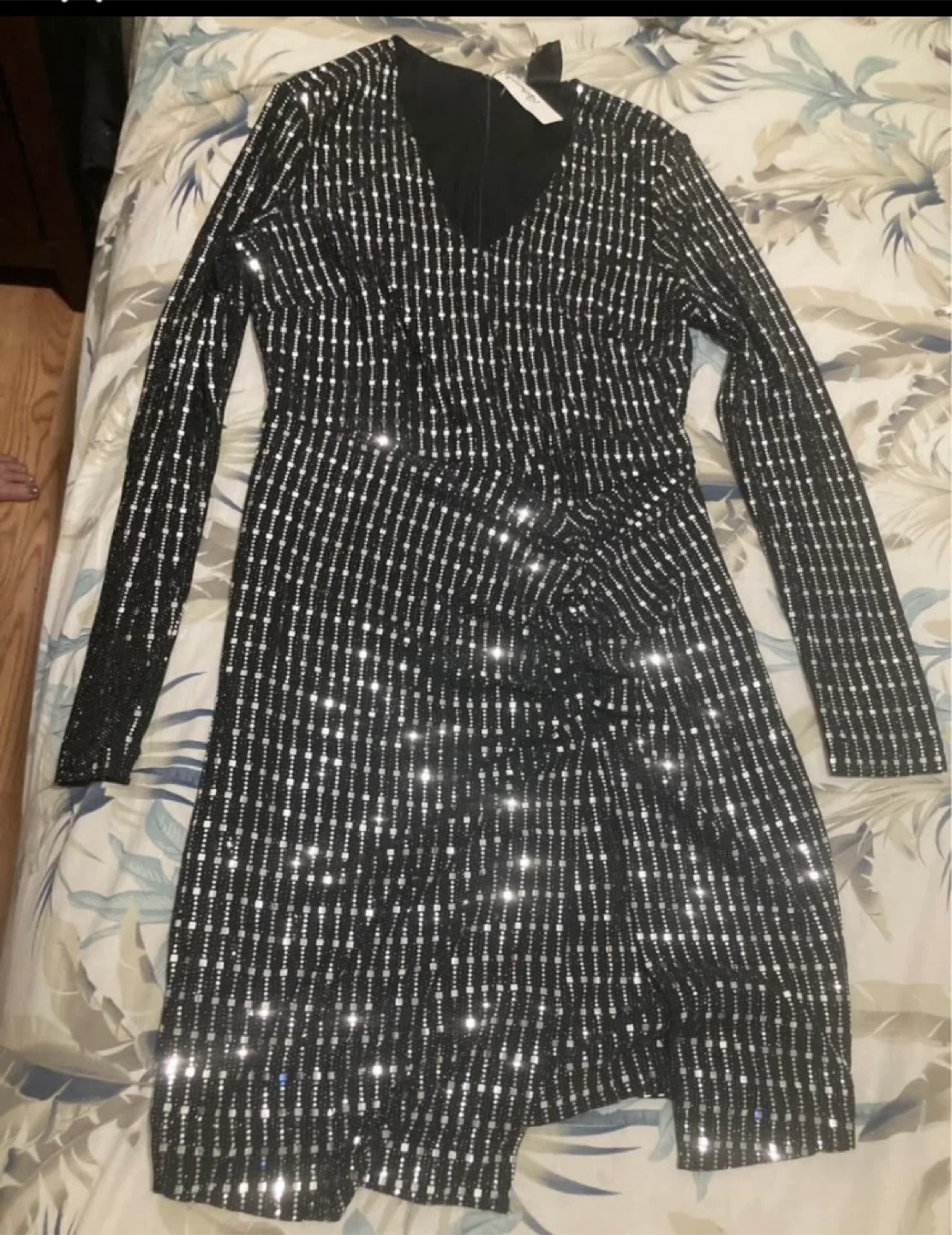 Black Sequin Long Sleeve Dress