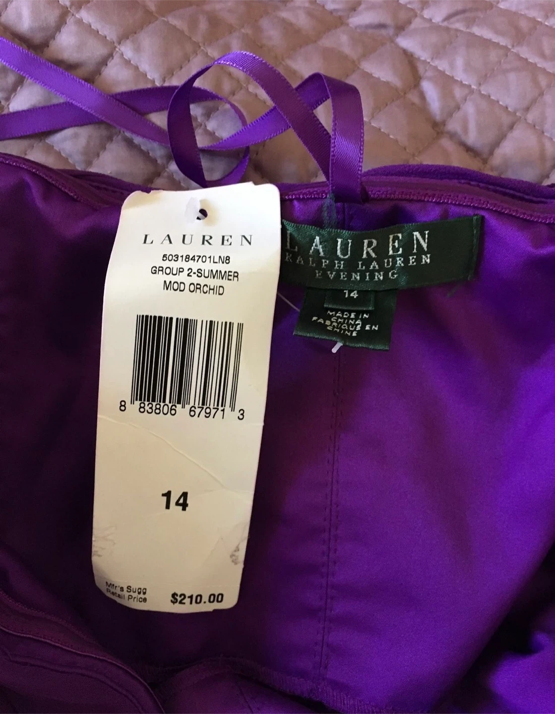 Lauren Ralph Lauren Evening Dress Size 14 Mod Orchid - photo 2