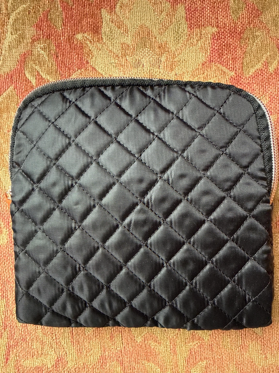 Quilted Black Zippered Pouch converts with bag  inside