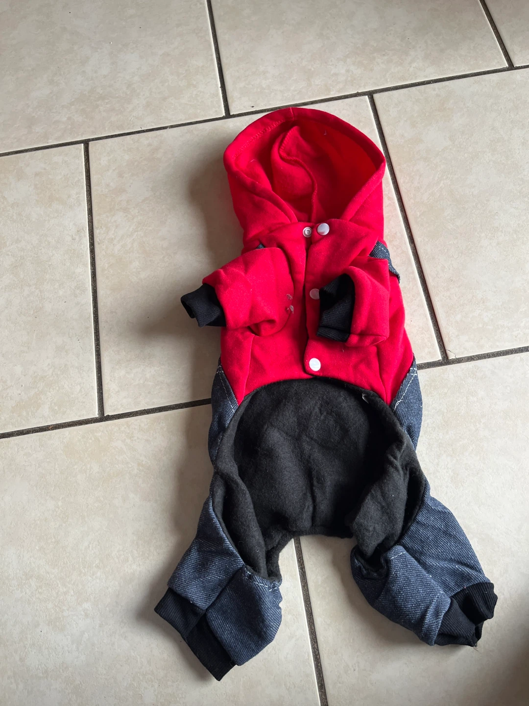 Dog Jumpsuit with Teddy Bear Applique - Red and Denim - photo 2