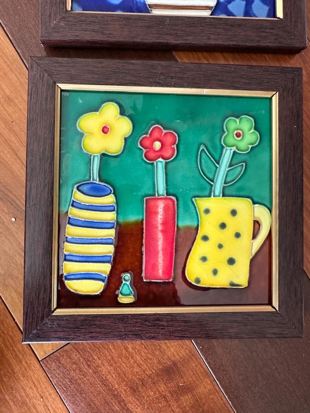 Set of 4 Framed Ceramic Wall Art Tiles