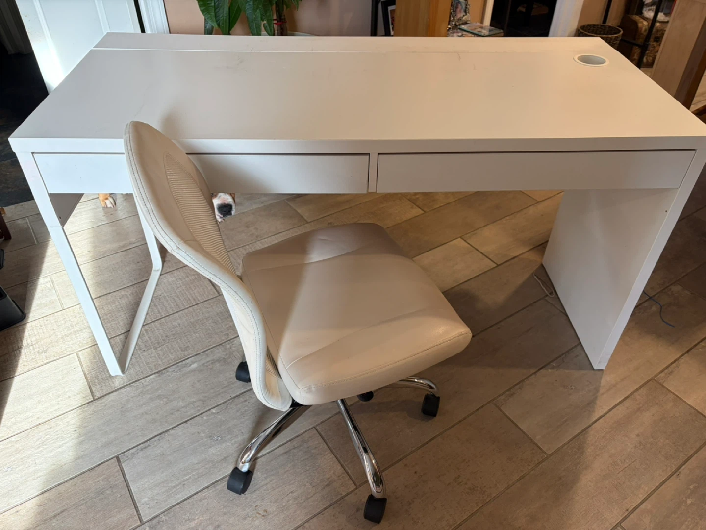 White Desk with Two Drawers W/ white chair