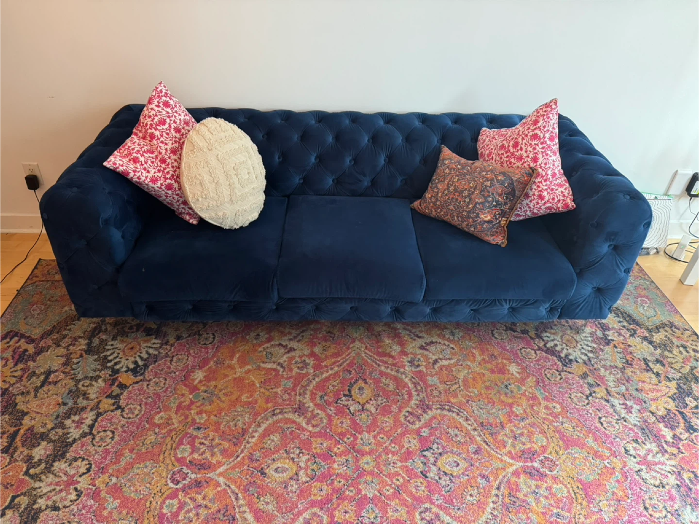 Navy Blue Tufted Velvet Sofa - photo 4