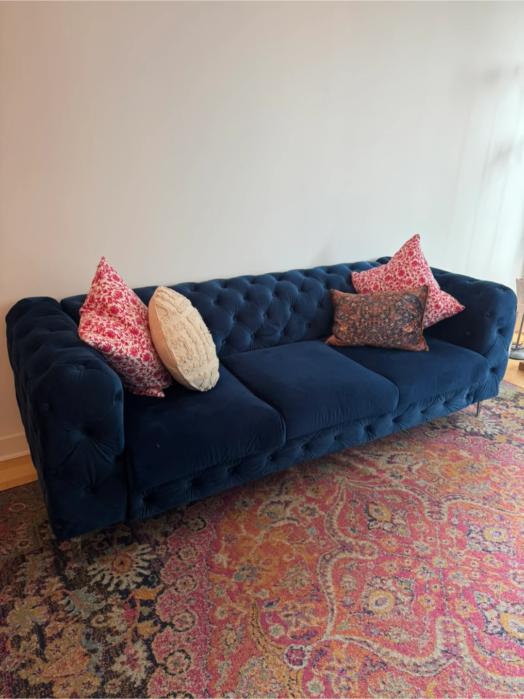 Navy Blue Tufted Velvet Sofa