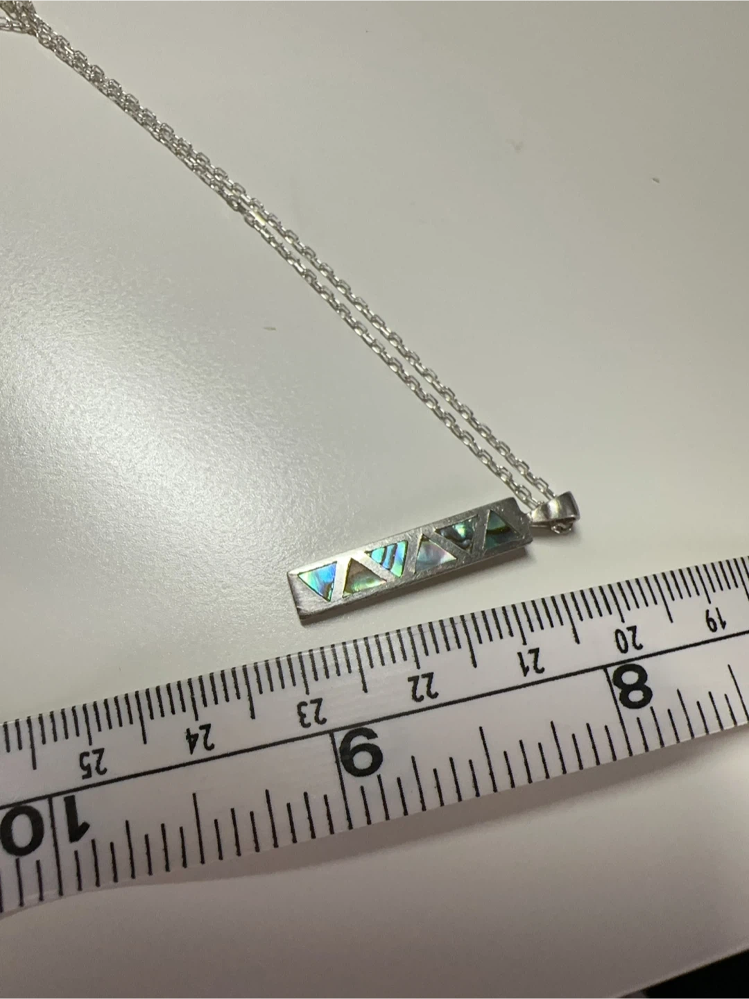 Sterling Silver Bar Pendant Necklace with Mother of Pearl Inlay