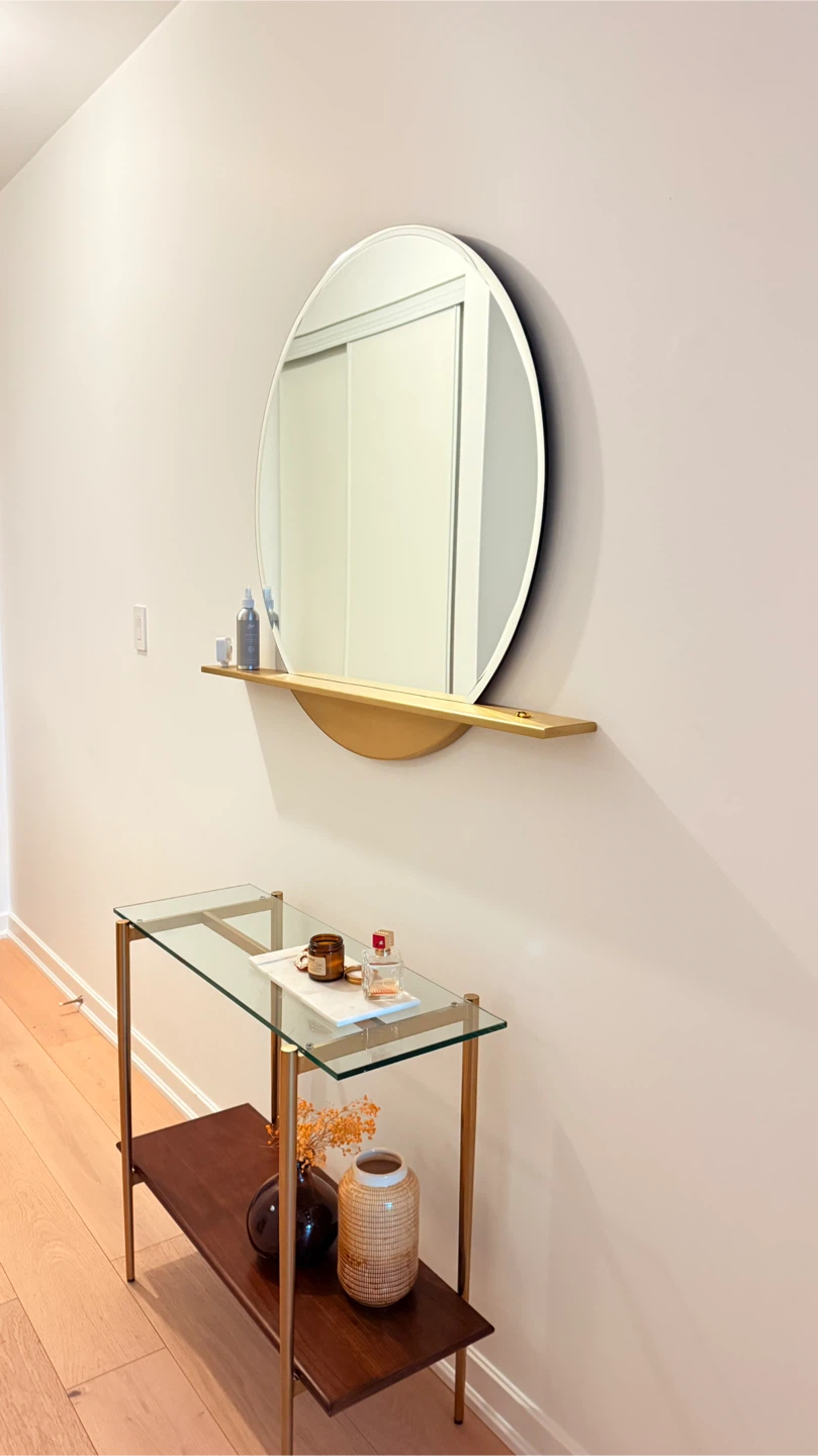 CB2 Perch Round Mirror with Shelf (36”) – Brass - photo 2