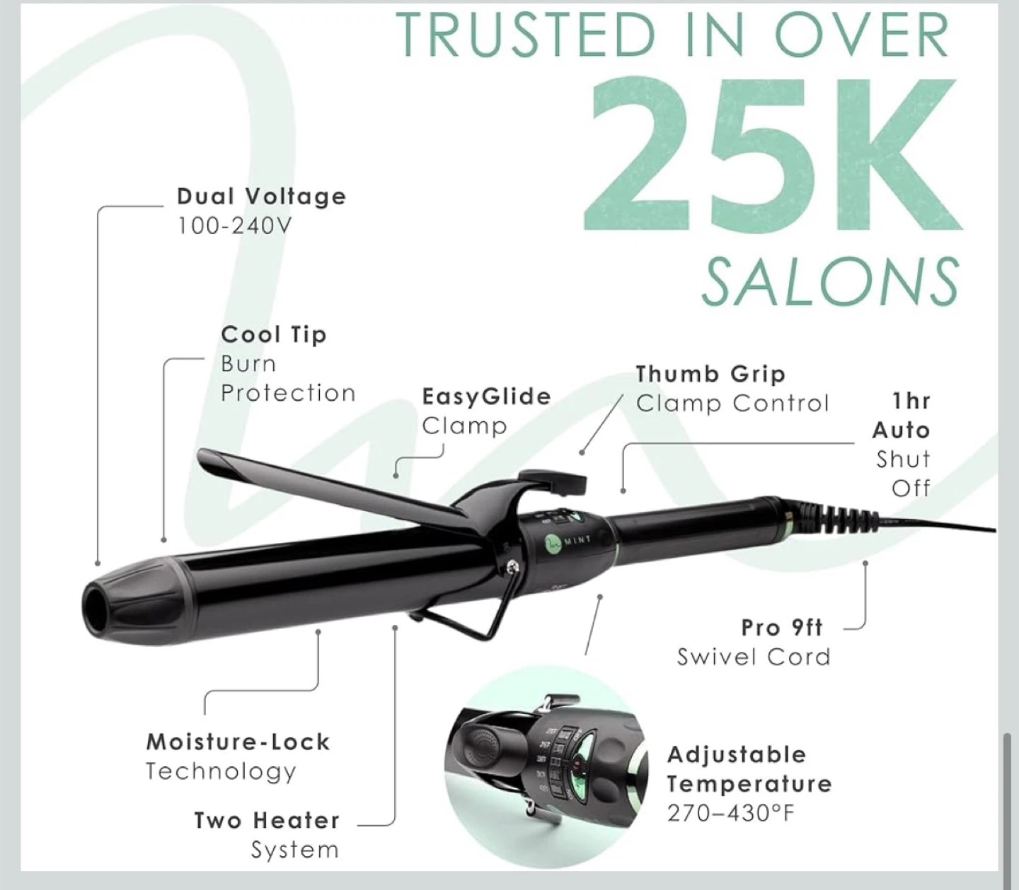 New MINT Extra-Long Barrel Curling Iron 1.25