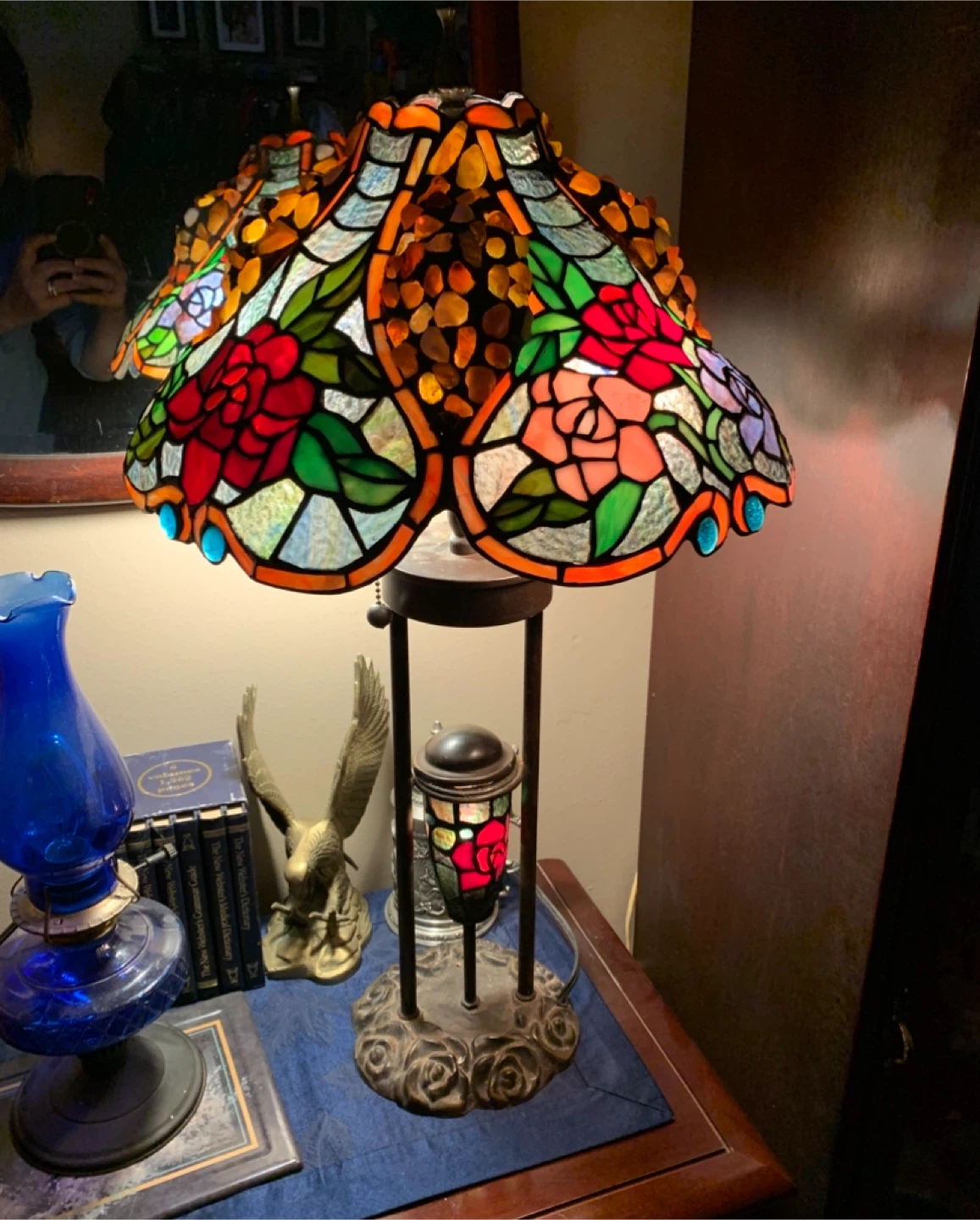 Tiffany Style Stained Glass Table Lamp Rose Design