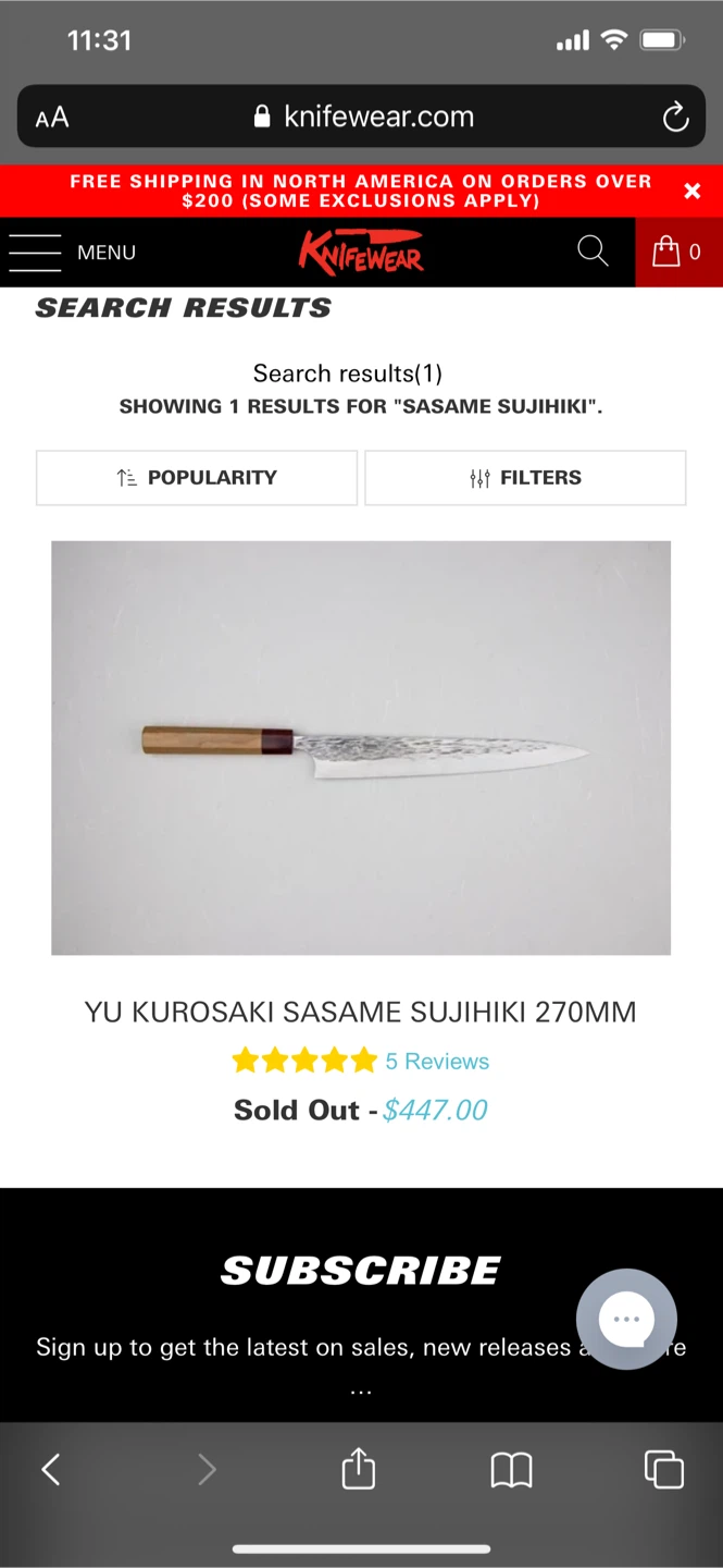 Yu Kurosaki Sasame Sujihiki 270mm Knife