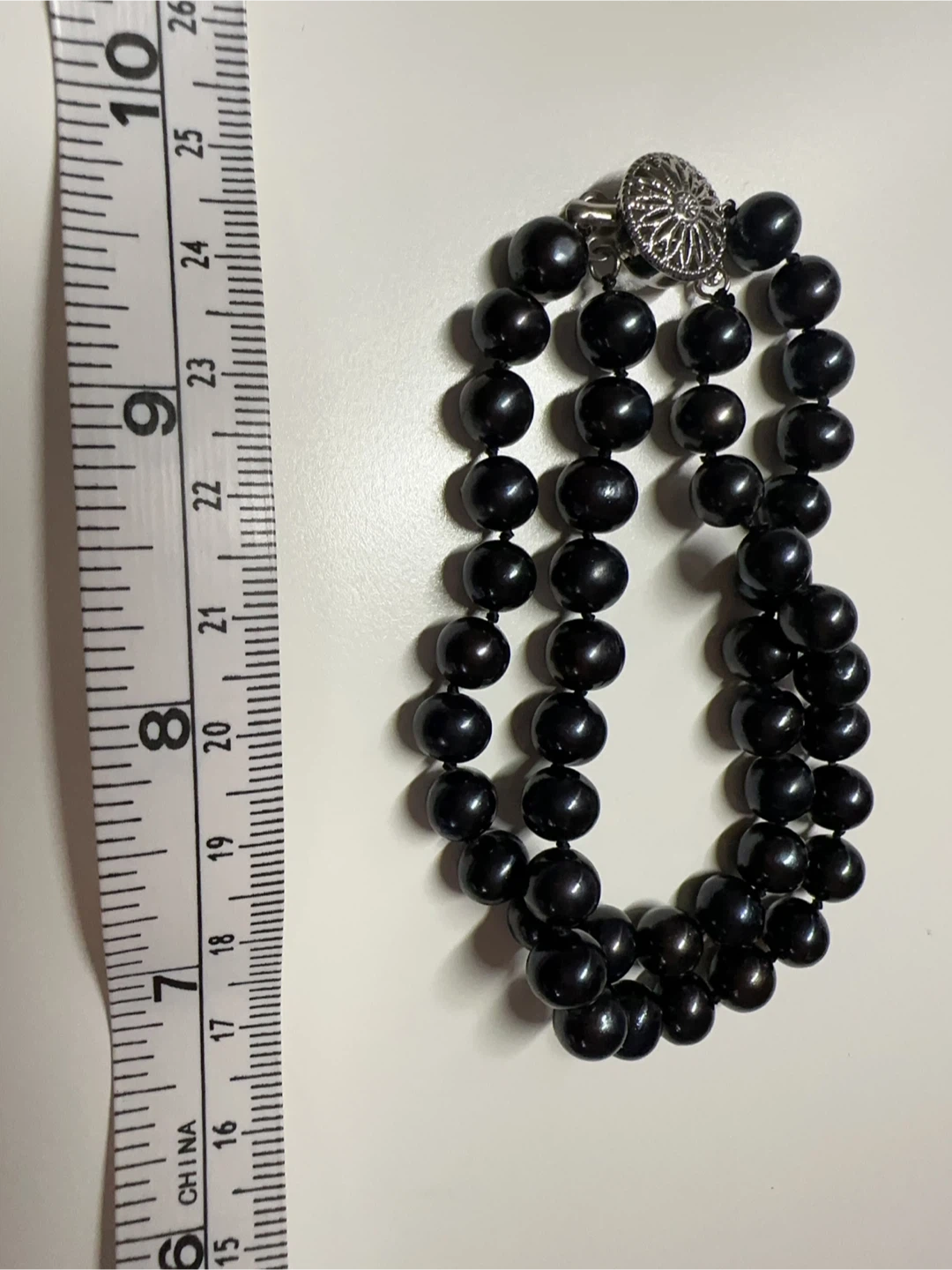 Double Strand Black Pearl Bracelet with Silver Clasp