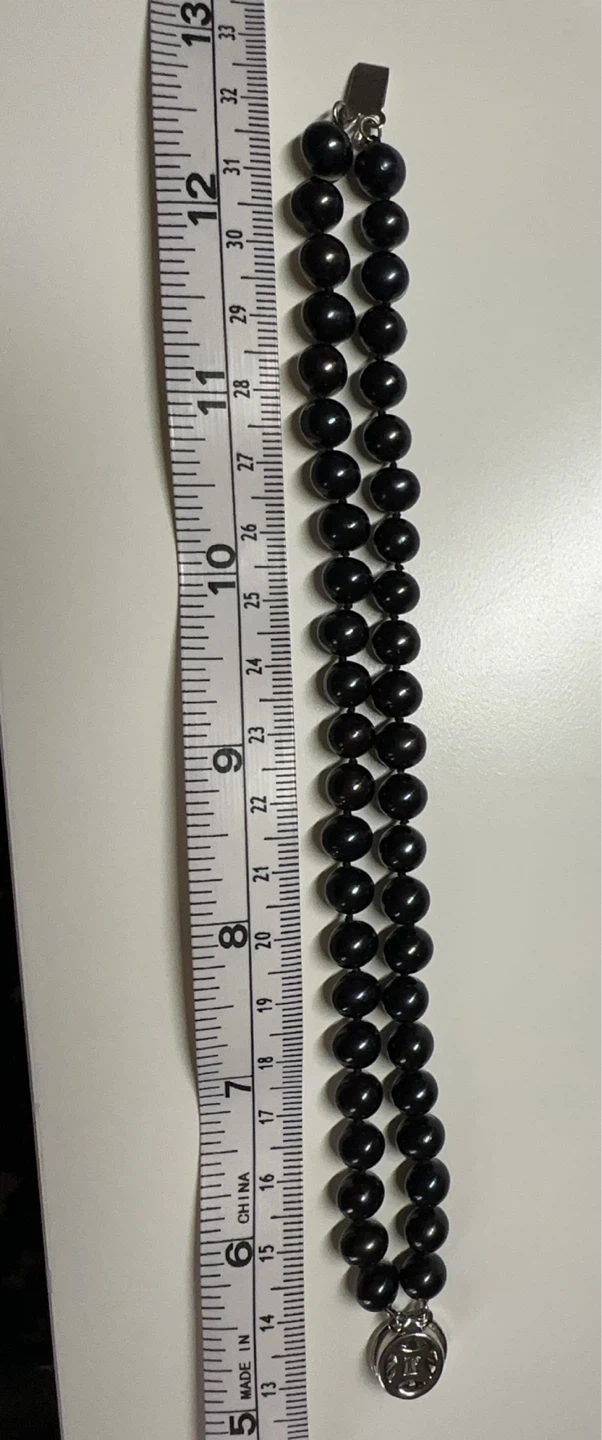 Double Strand Black Pearl Bracelet with Silver Clasp - photo 2