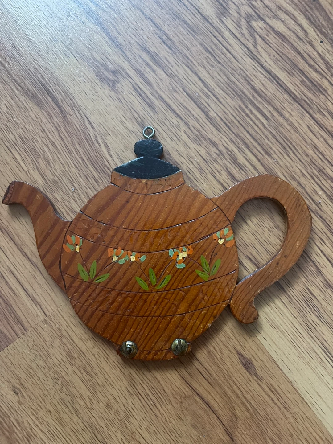 Vintage Wooden Teapot Shaped Wall Hook