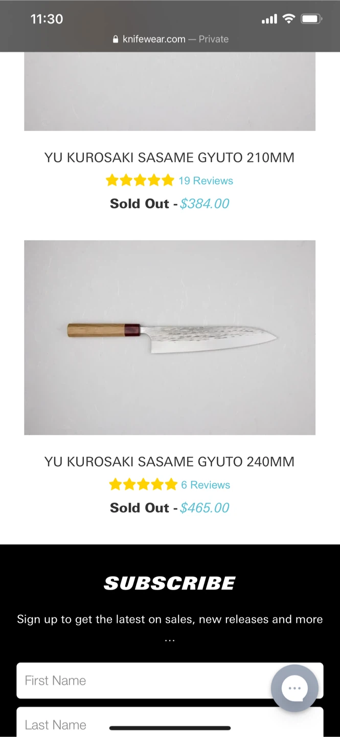 Yu Kurosaki Sasame Gyuto Knife 210MM or 240MM