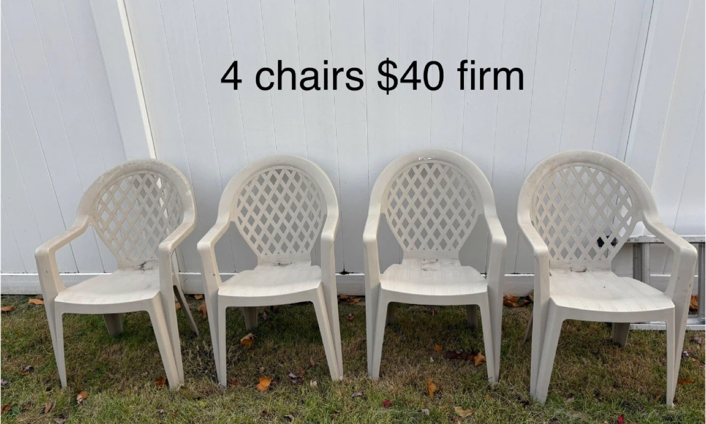 Set of 4 White Plastic Patio Chairs