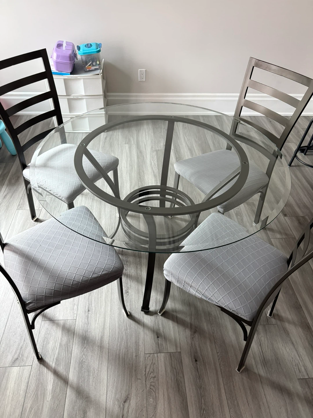 Glass Top Dining Table with 4 Metal Chairs
