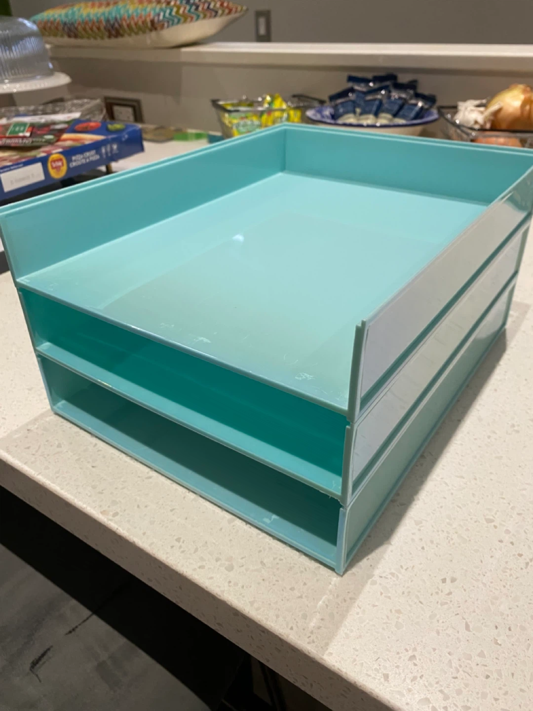 Aqua Blue 3-Tier Desk Organizer Tray