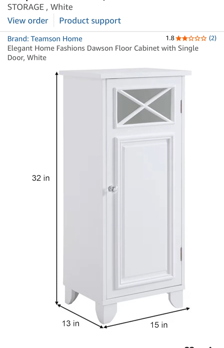 Teamson Home Elegant Home Fashions Dawson Floor Cabinet - White - photo 4
