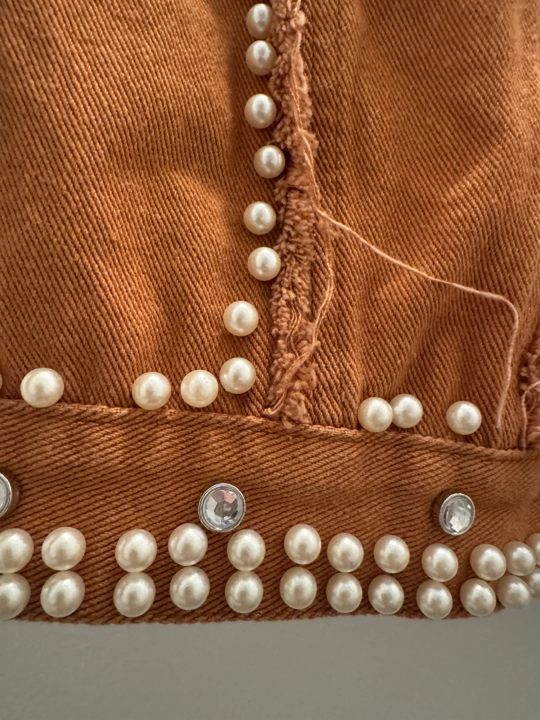 Brown Denim Jacket w/ Pearls and Rhinestone - photo 2