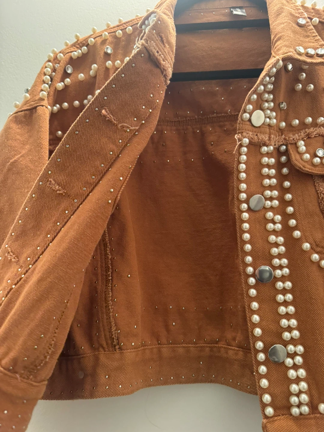 Brown Denim Jacket w/ Pearls and Rhinestone - photo 3