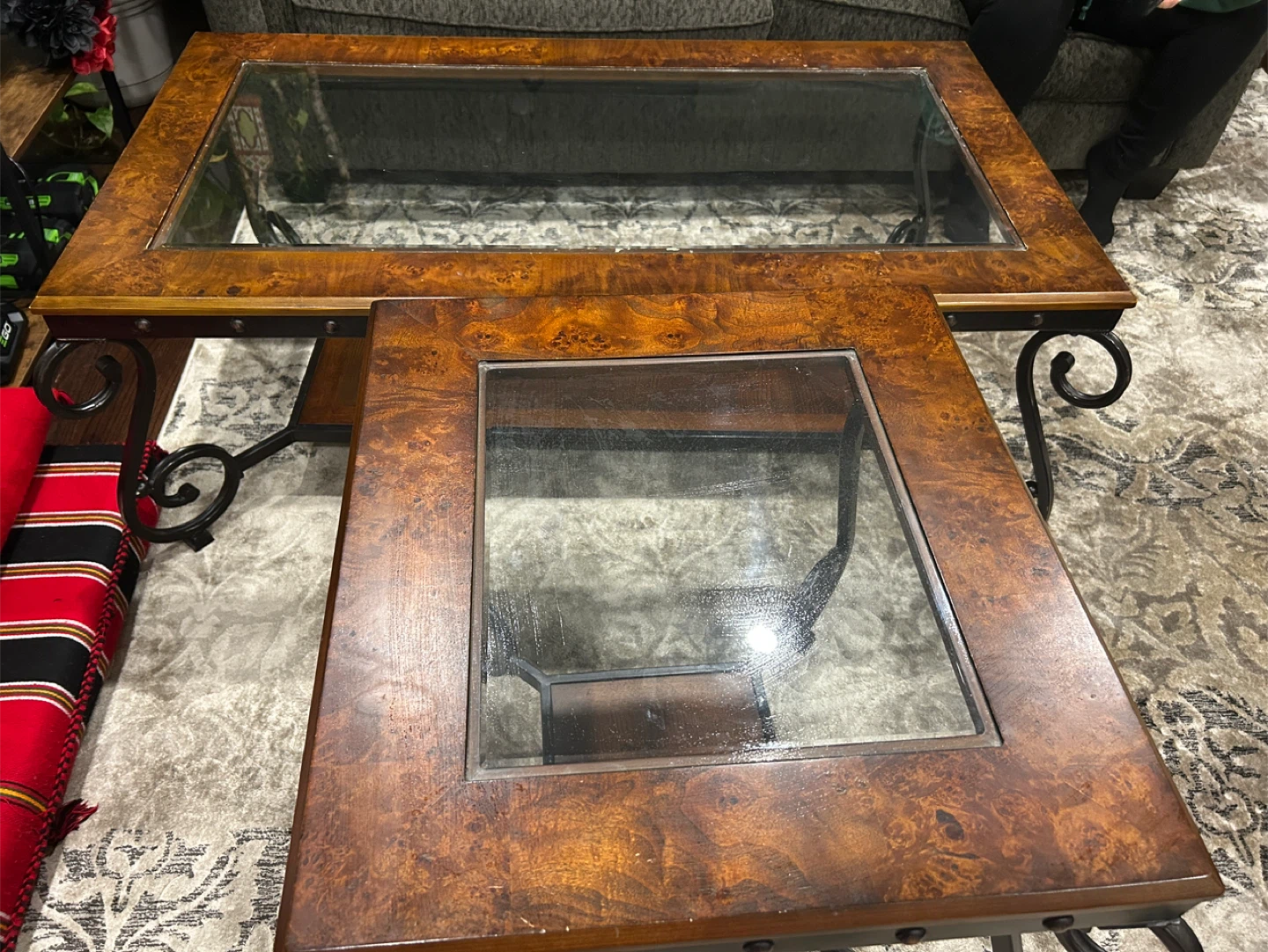 Wood and Glass Coffee Table Set