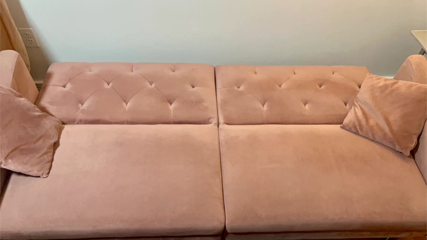 Pink Velvet Tufted Sofa Bed with Pillows - photo 3