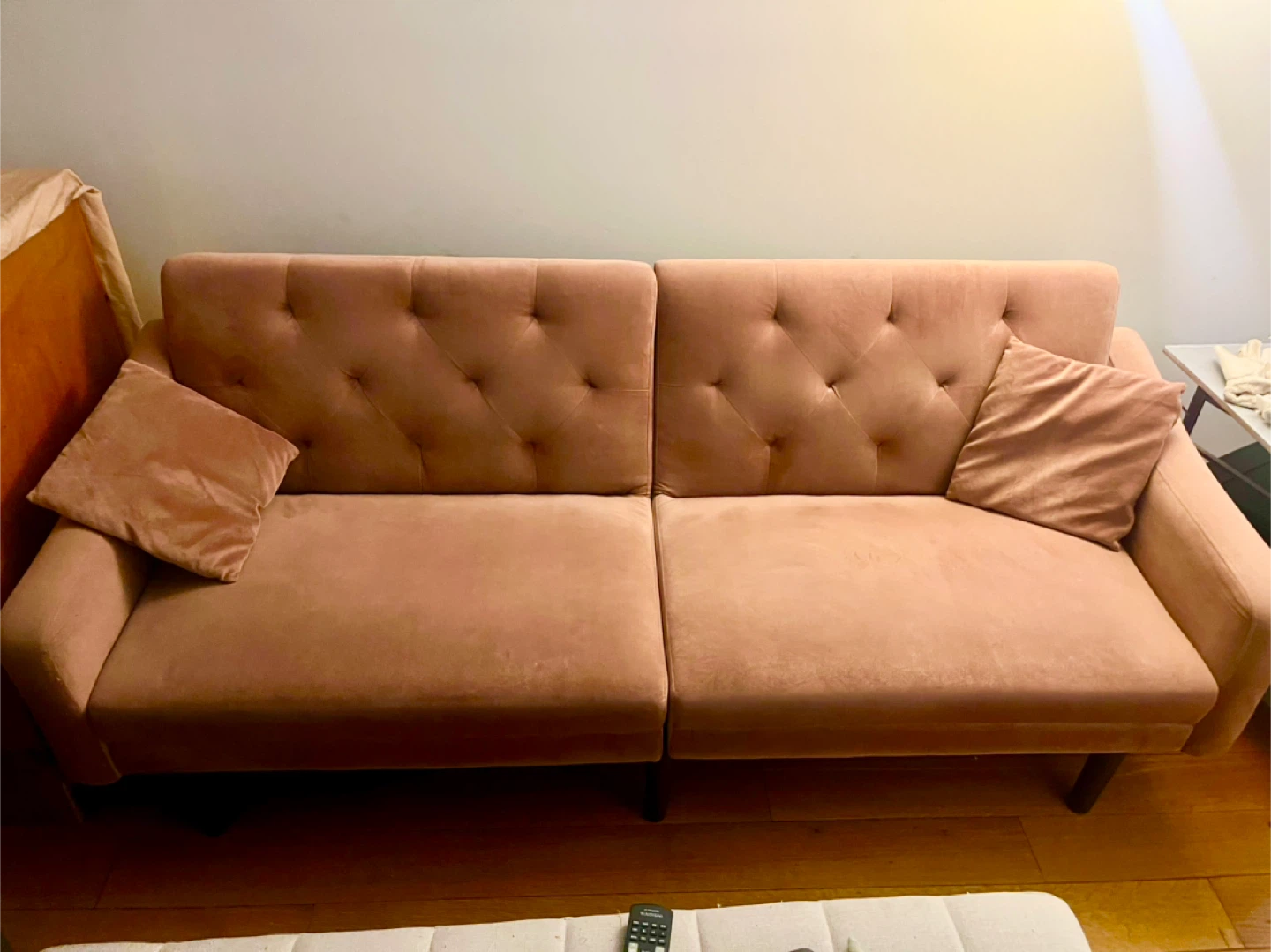 Pink Velvet Tufted Sofa Bed with Pillows - photo 2