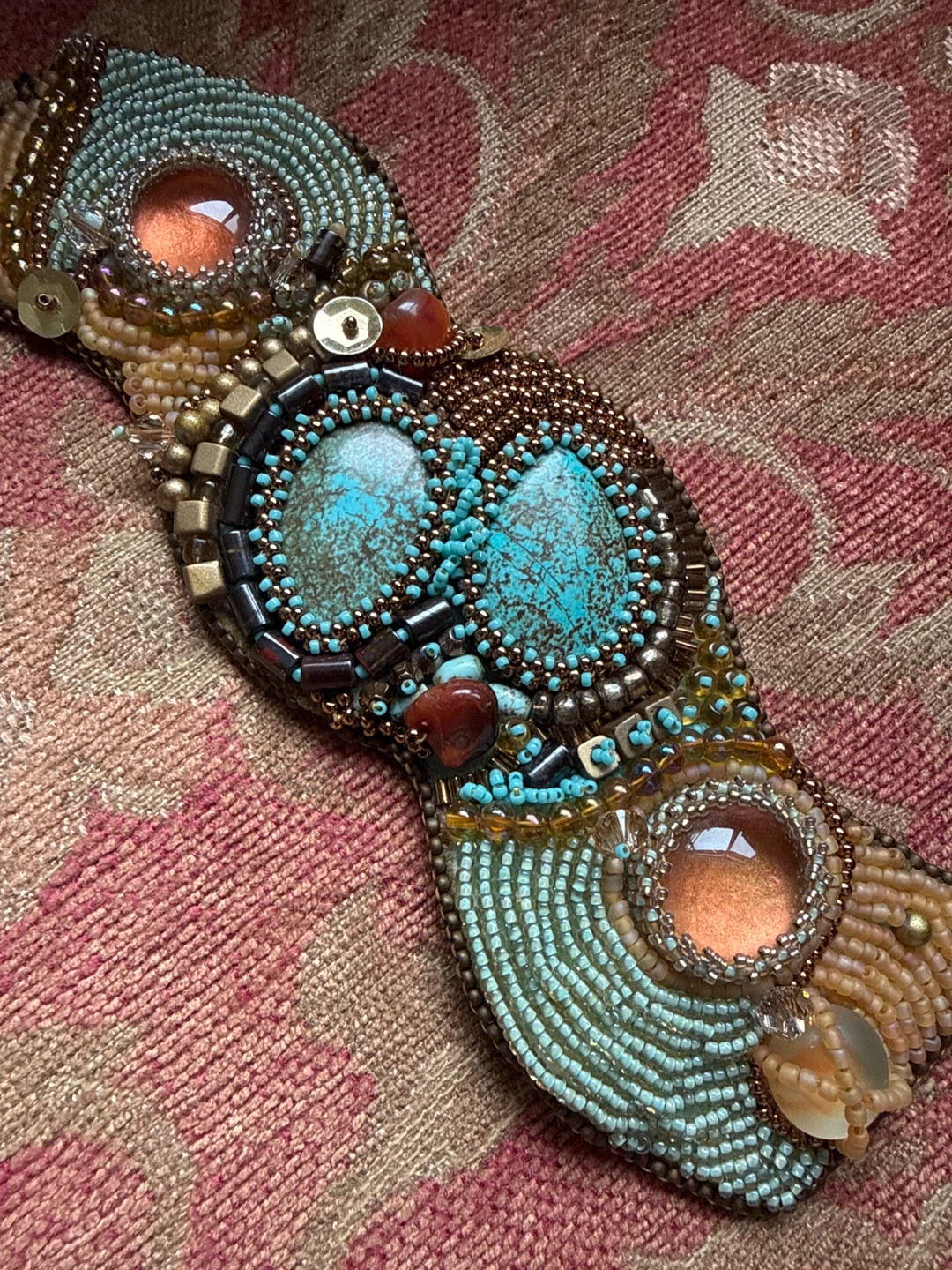 Beaded Cuff bracelet with Turquoise and gem Stones - photo 2