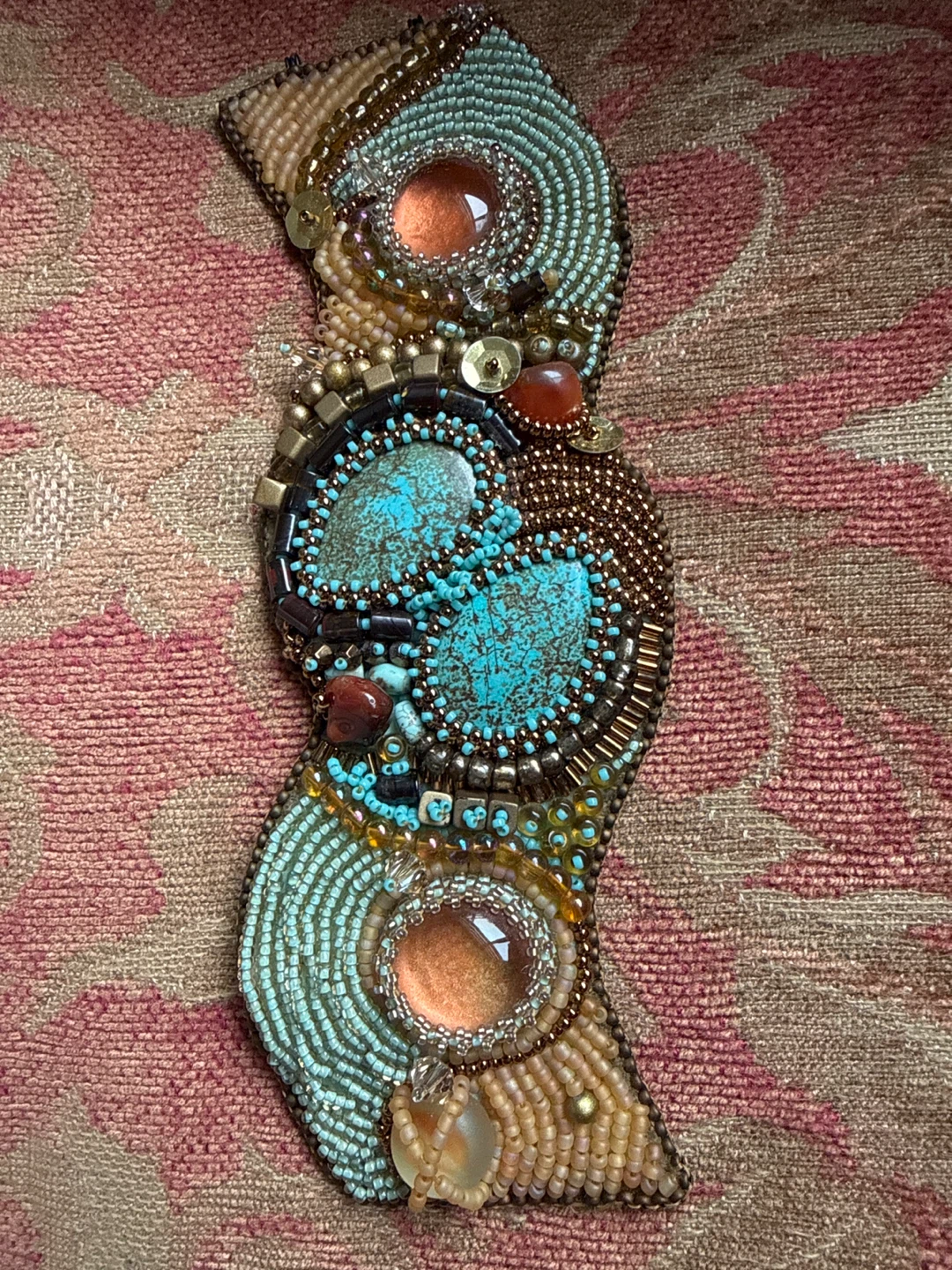 Beaded Cuff bracelet with Turquoise and gem Stones