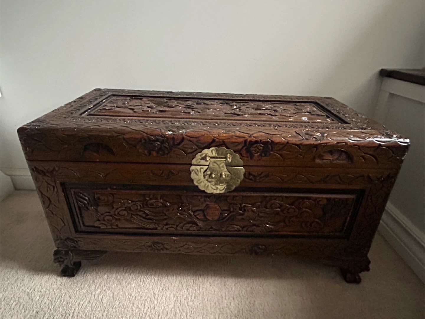 Vintage Carved Wooden Chest