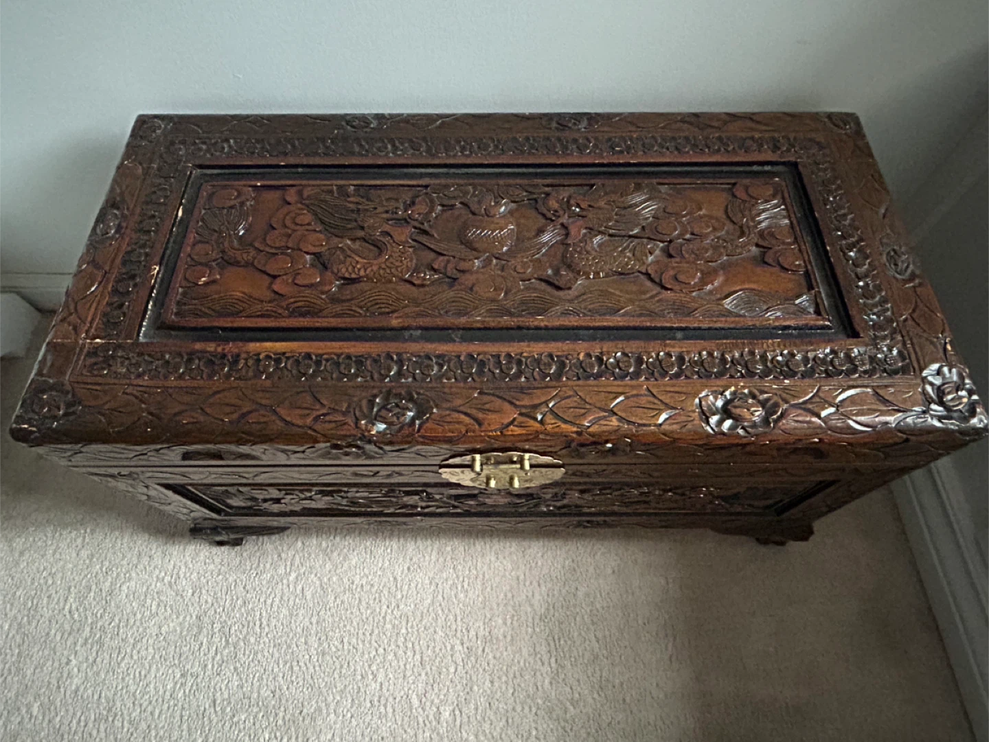 Vintage Carved Wooden Chest - photo 3