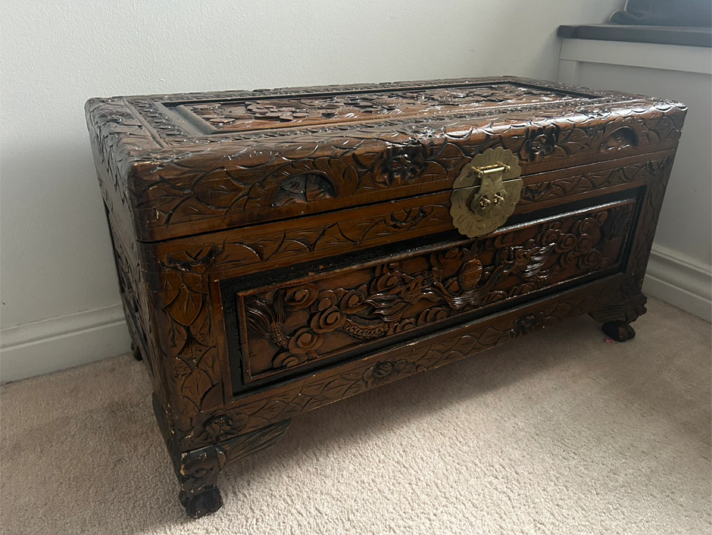 Vintage Carved Wooden Chest - photo 2