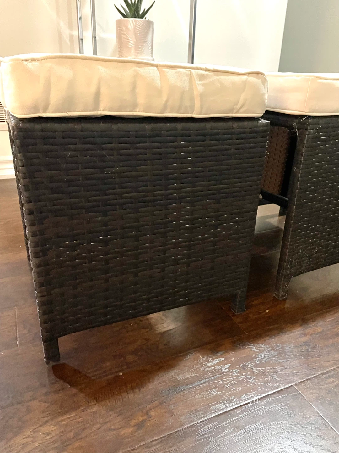 Set of 2 Wicker Ottomans with Cushions - photo 2