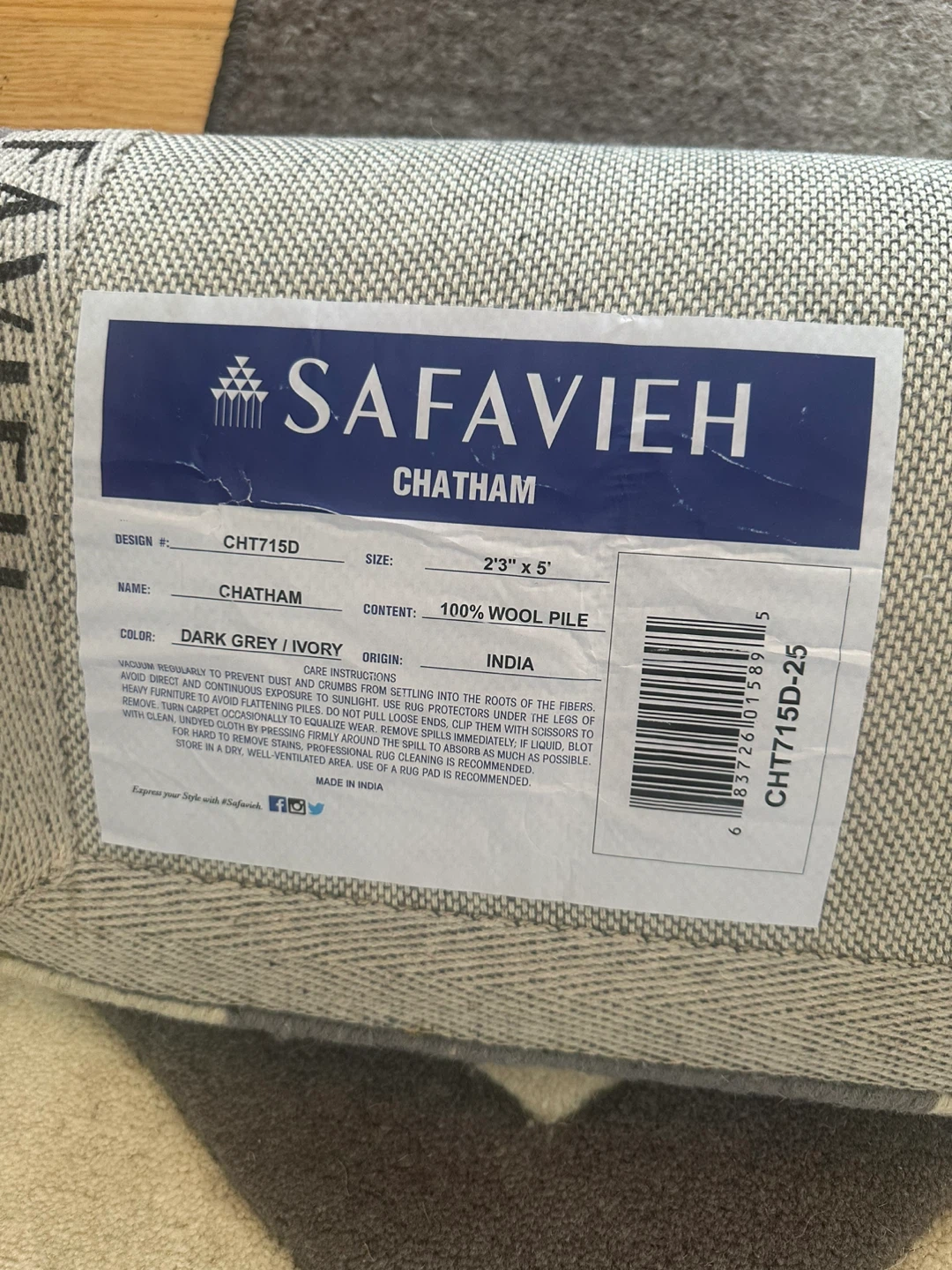 Safavieh Chatham Chevron Rug 2'3" x 5' Dark Grey/Ivory - photo 2