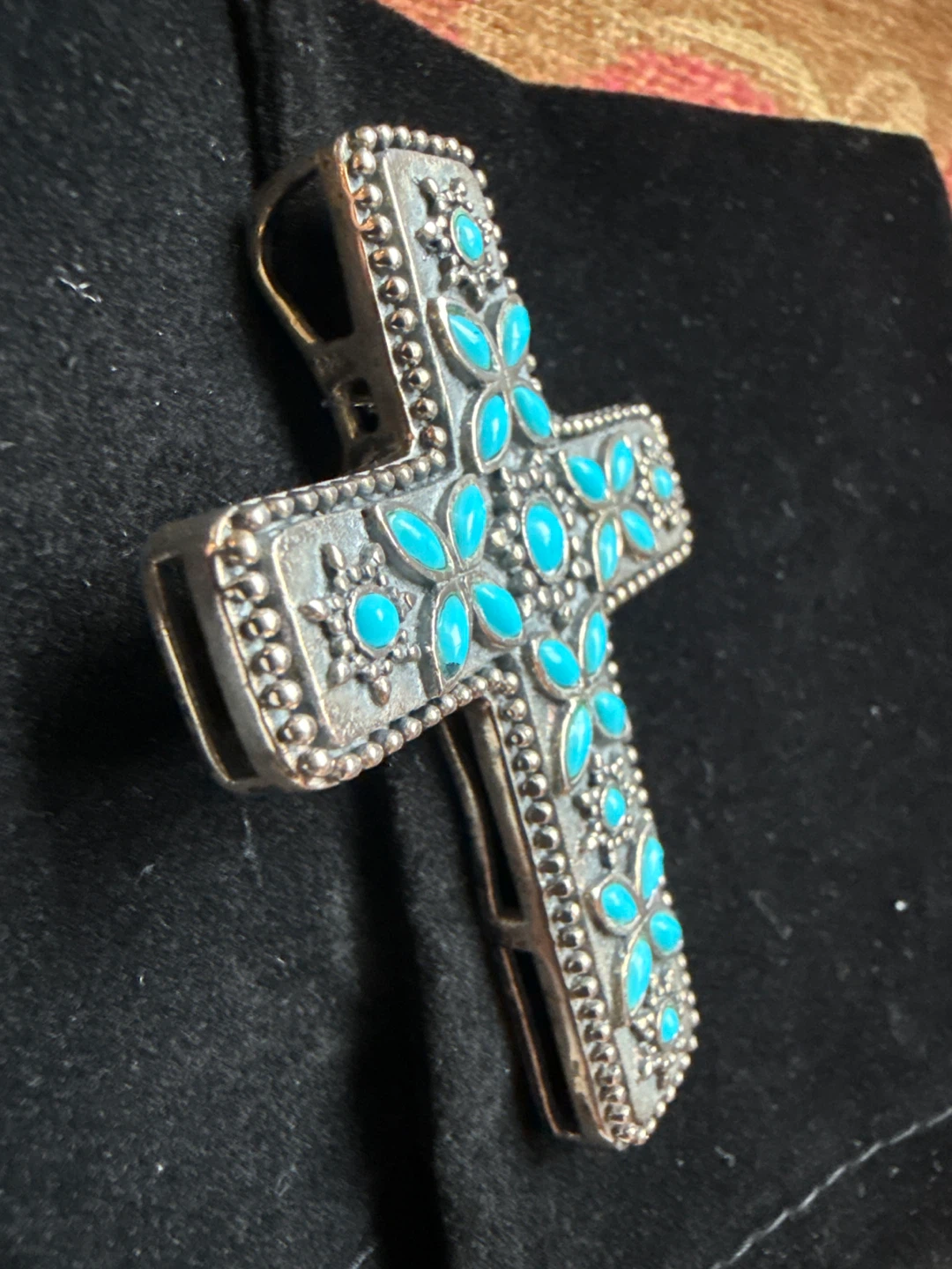Turquoise Cross Pendant Necklace Sterling Silver 925 - photo 3