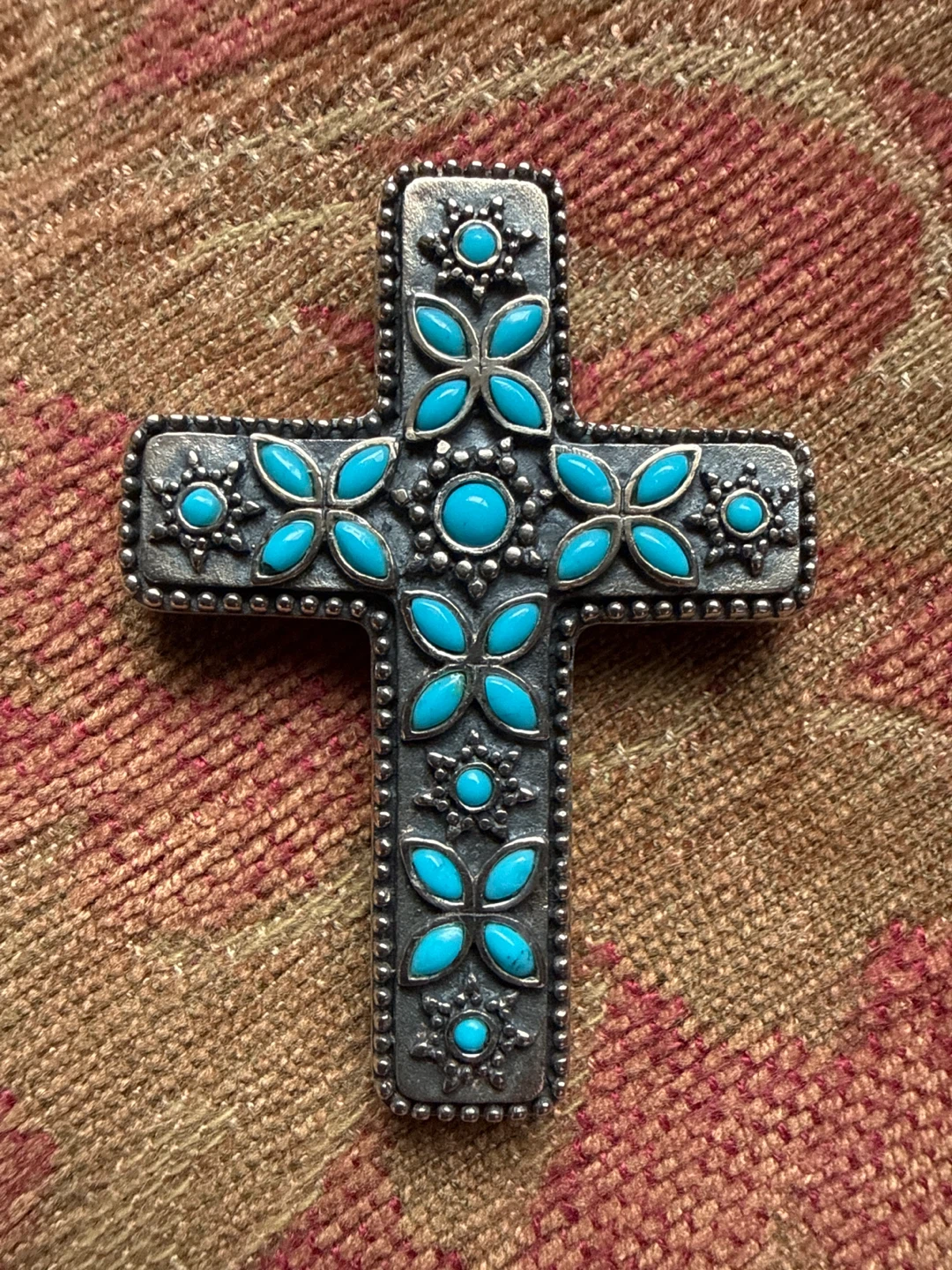 Turquoise Cross Pendant Necklace Sterling Silver 925