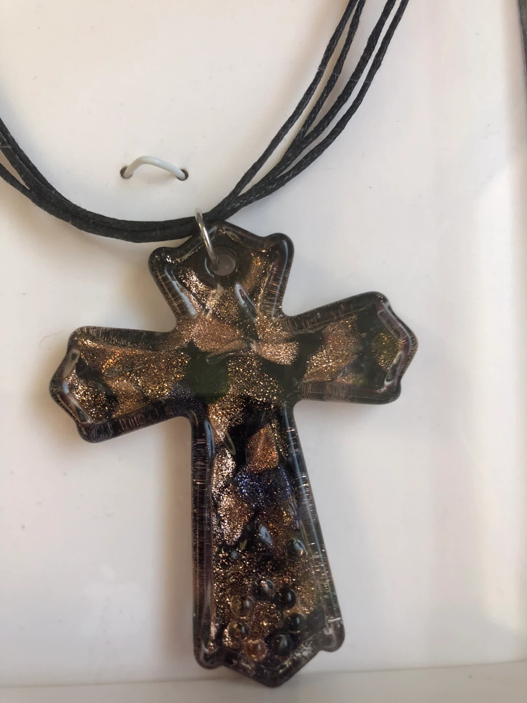 Hand Blown Glass Cross Necklace and Earring Set, never worn - photo 4