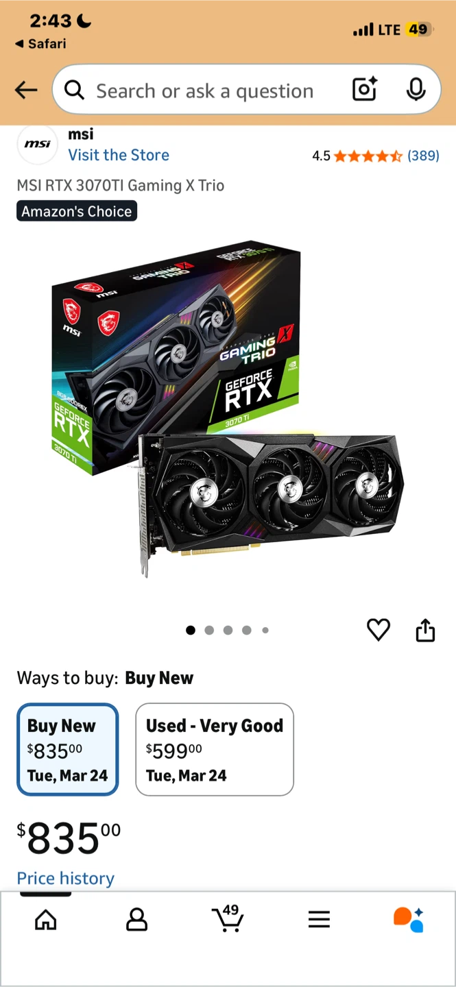 MSI RTX 3070 Ti Gaming X Trio Graphics Card