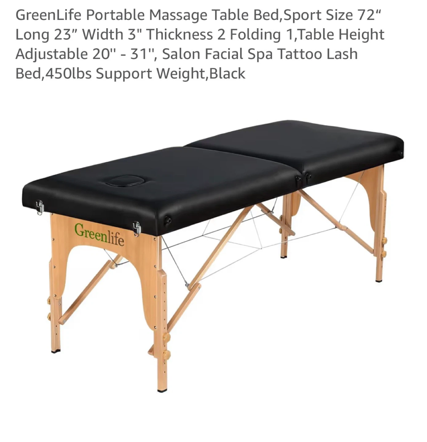 GreenLife Portable Massage Table Bed - Black