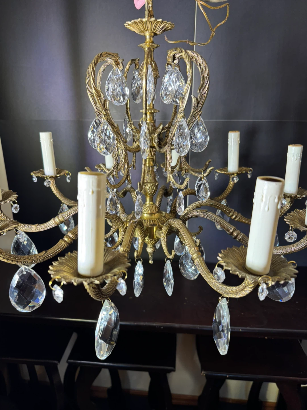 Antique Brass Crystal Chandelier