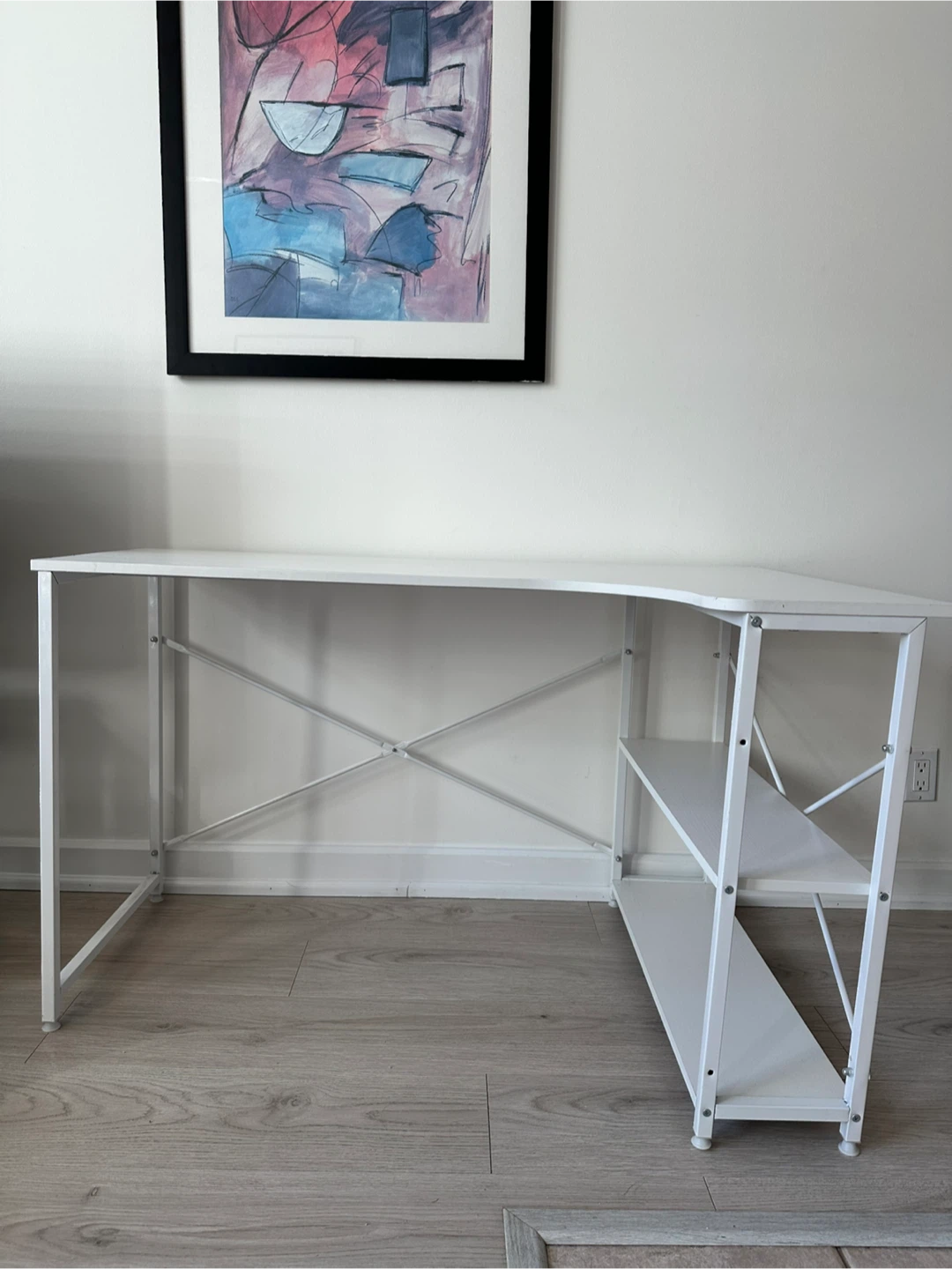 White L-Shaped Corner Desk with Shelves - photo 2