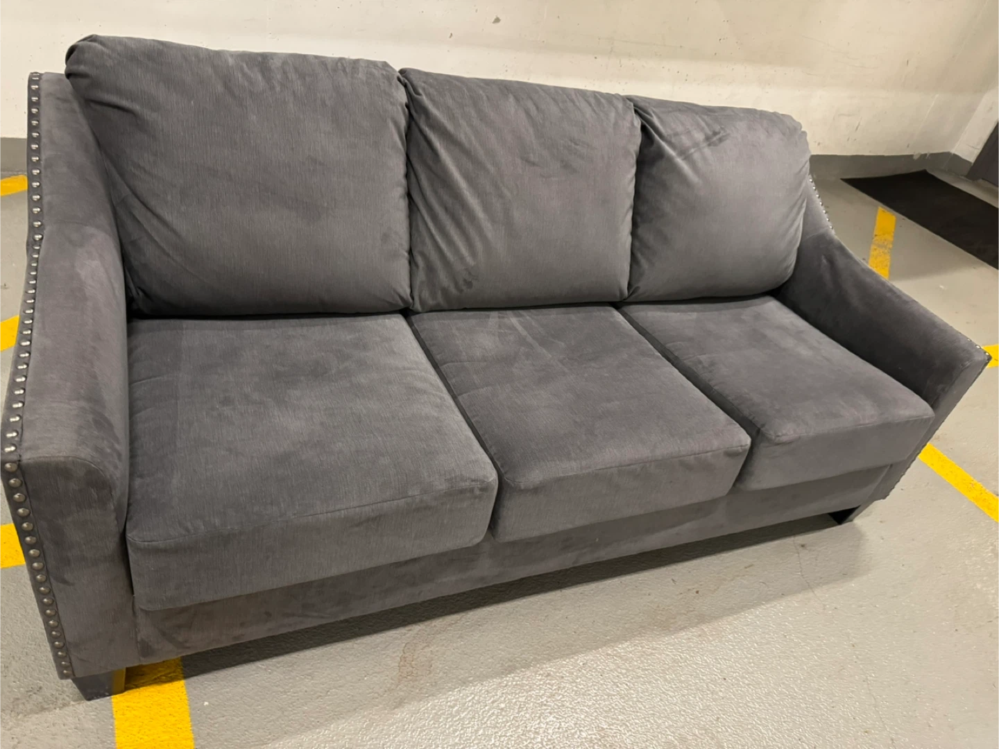 Grey 3-Seater Sofa with Studded Arms - photo 2