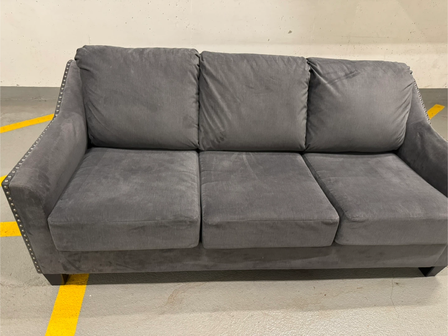 Grey 3-Seater Sofa with Studded Arms - photo 3