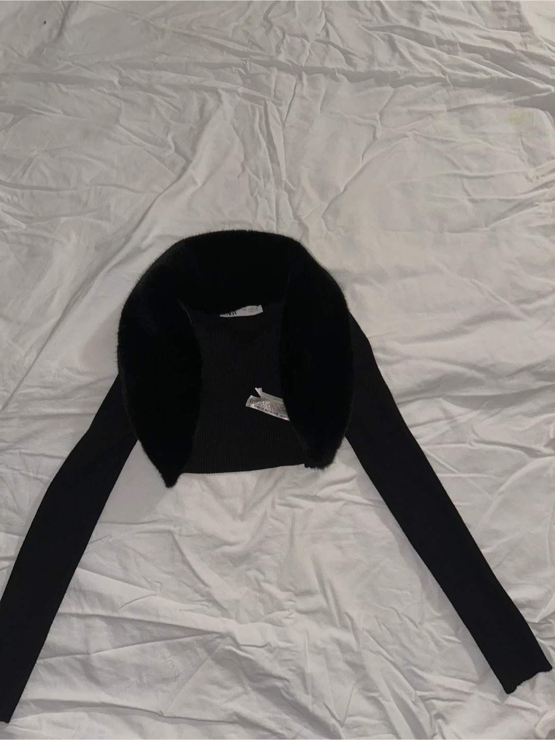 Zara Black Knit Bolero with Faux Fur Collar