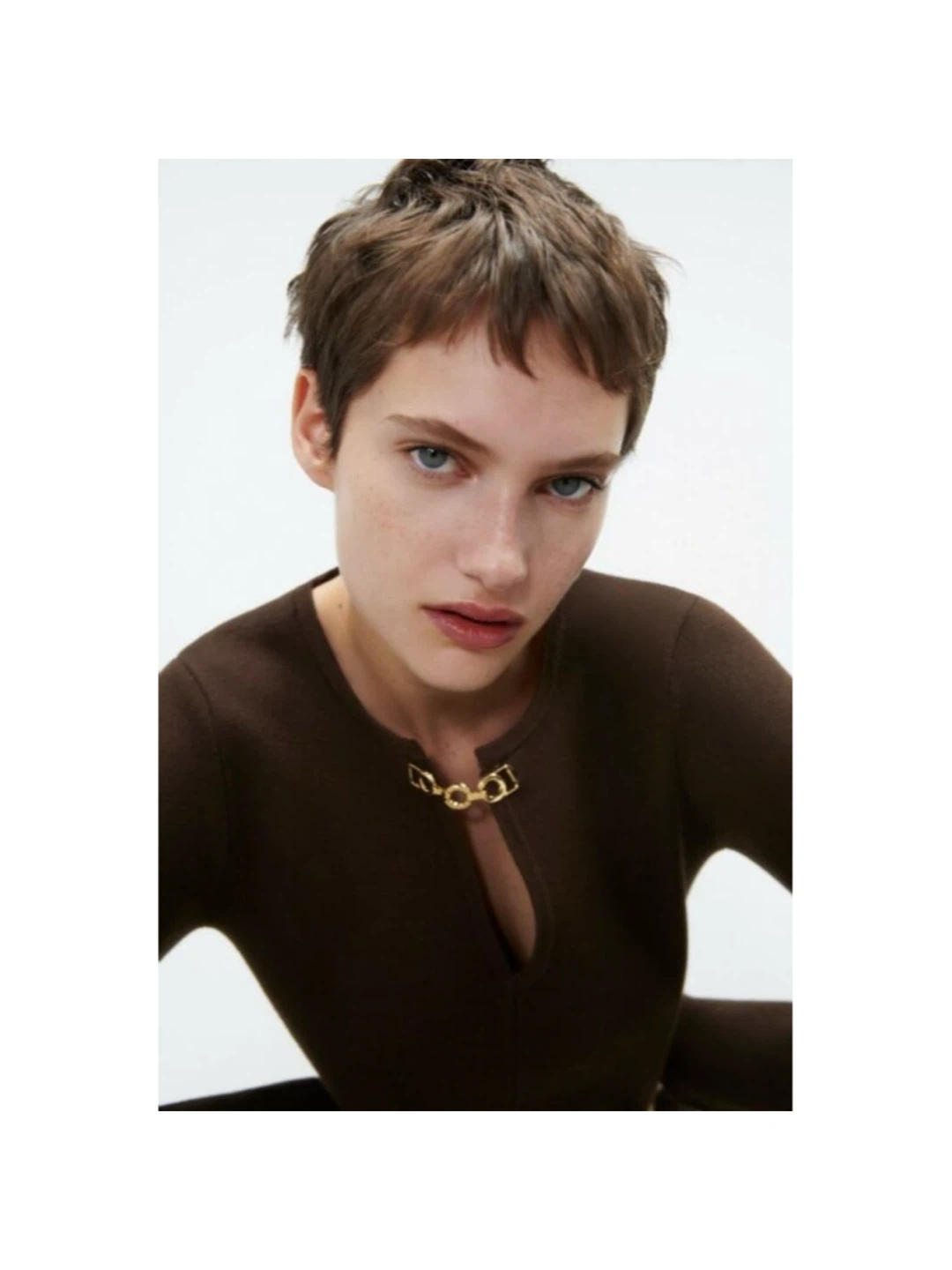 Zara Brown Knit Mini Dress w/ Chain Detail (New) - photo 2