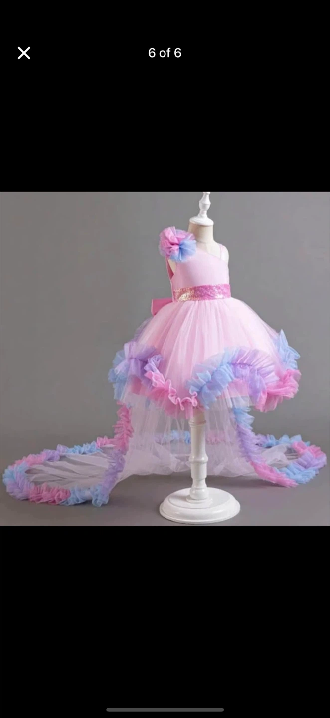 Kids Pink Tulle Dress with Train
