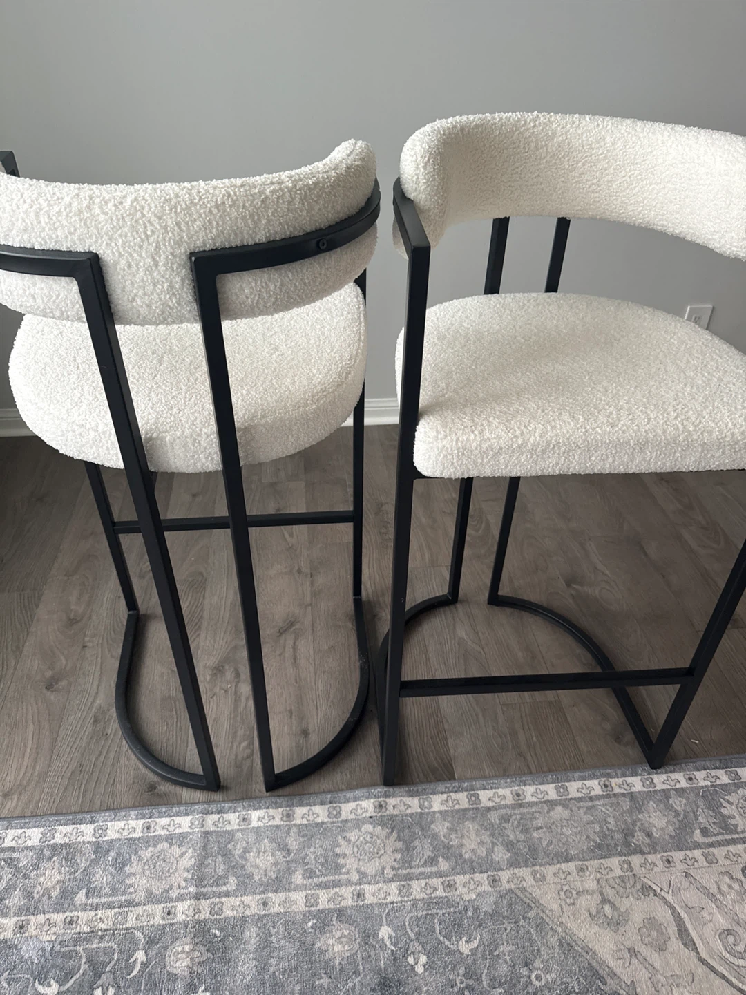 Set of 2 White Teddy Bouclé Counter Stools - photo 3