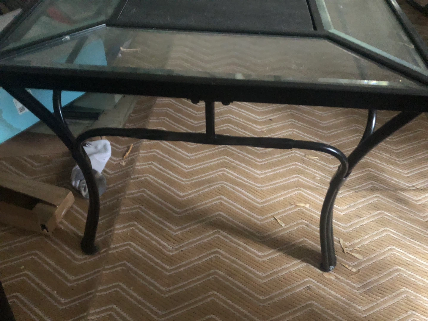 Glass Top Coffee Table with Black Metal Frame