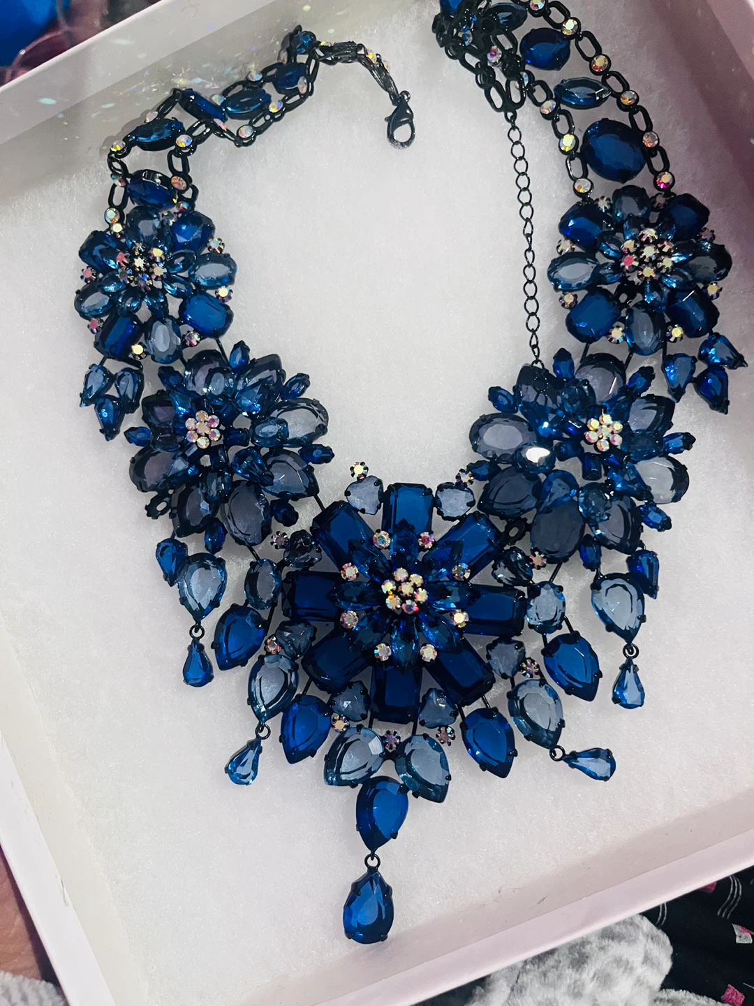 Blue Crystal Flower Statement Necklace