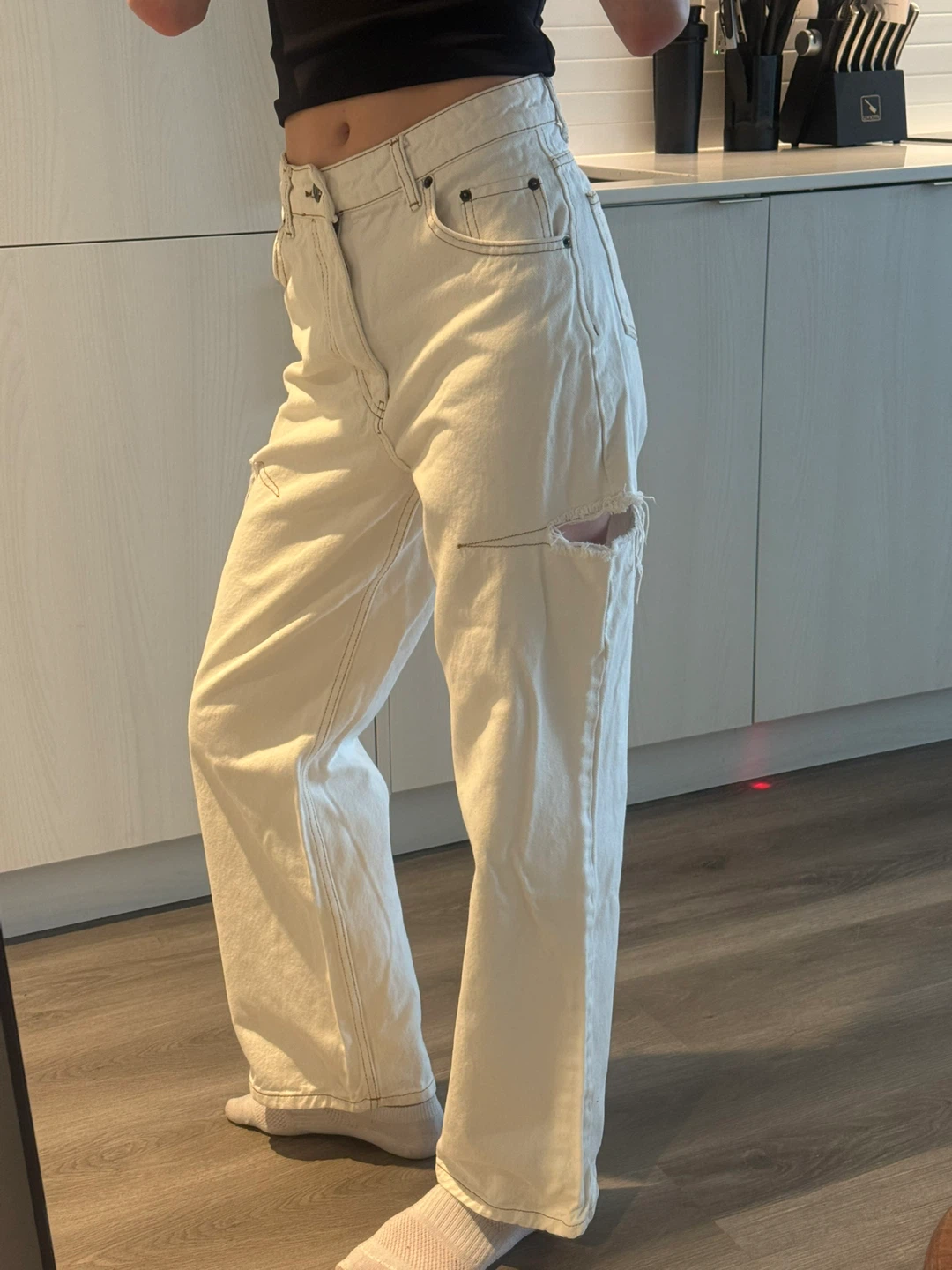 White Ripped Wide Leg Jeans - photo 2