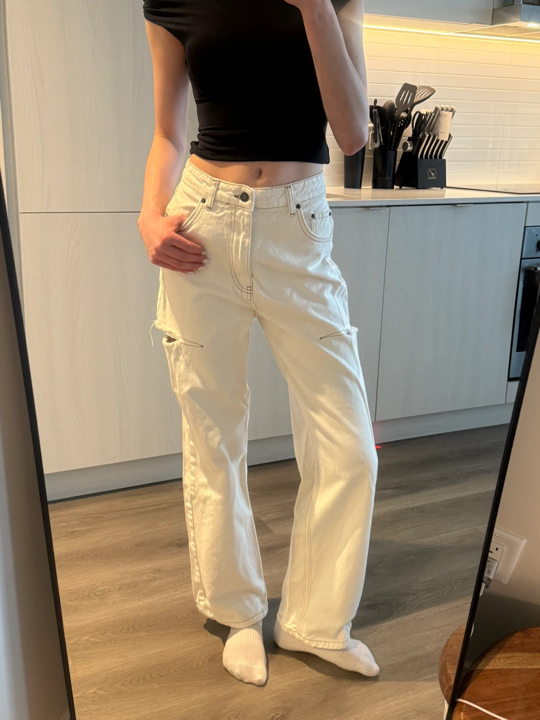 White Ripped Wide Leg Jeans